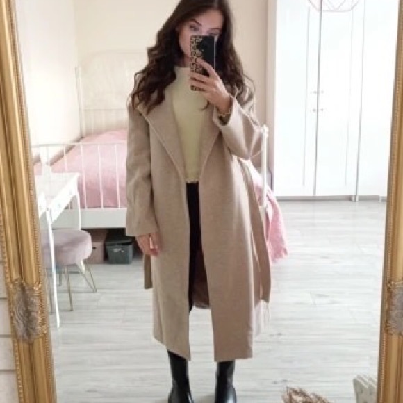 🥇HP ⭐️ Wool coat long Heather apricot creamkhaki womens winter outerwear - Picture 11 of 11